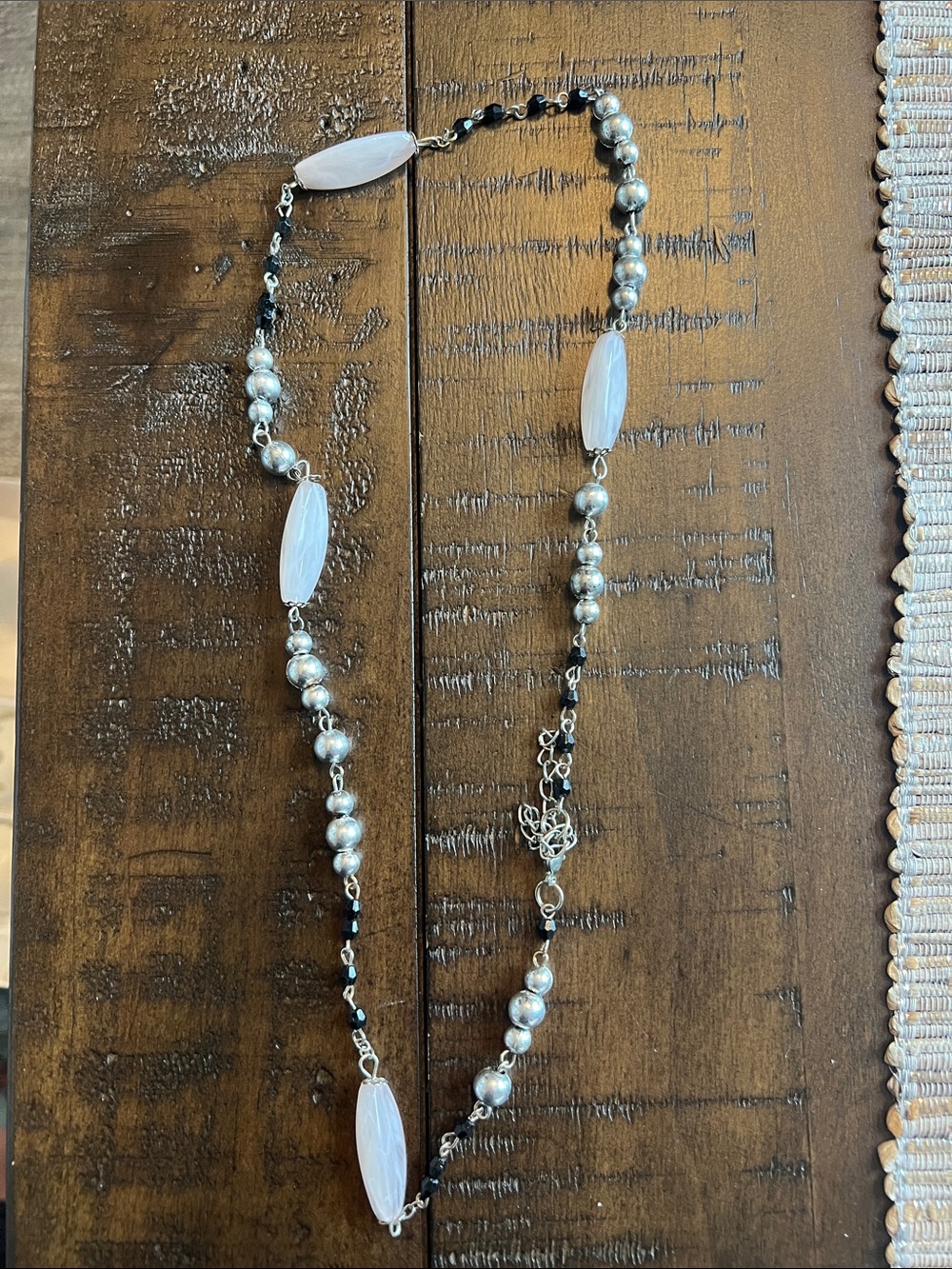 Silver and White Beaded Women's Necklace - Elegant Strand